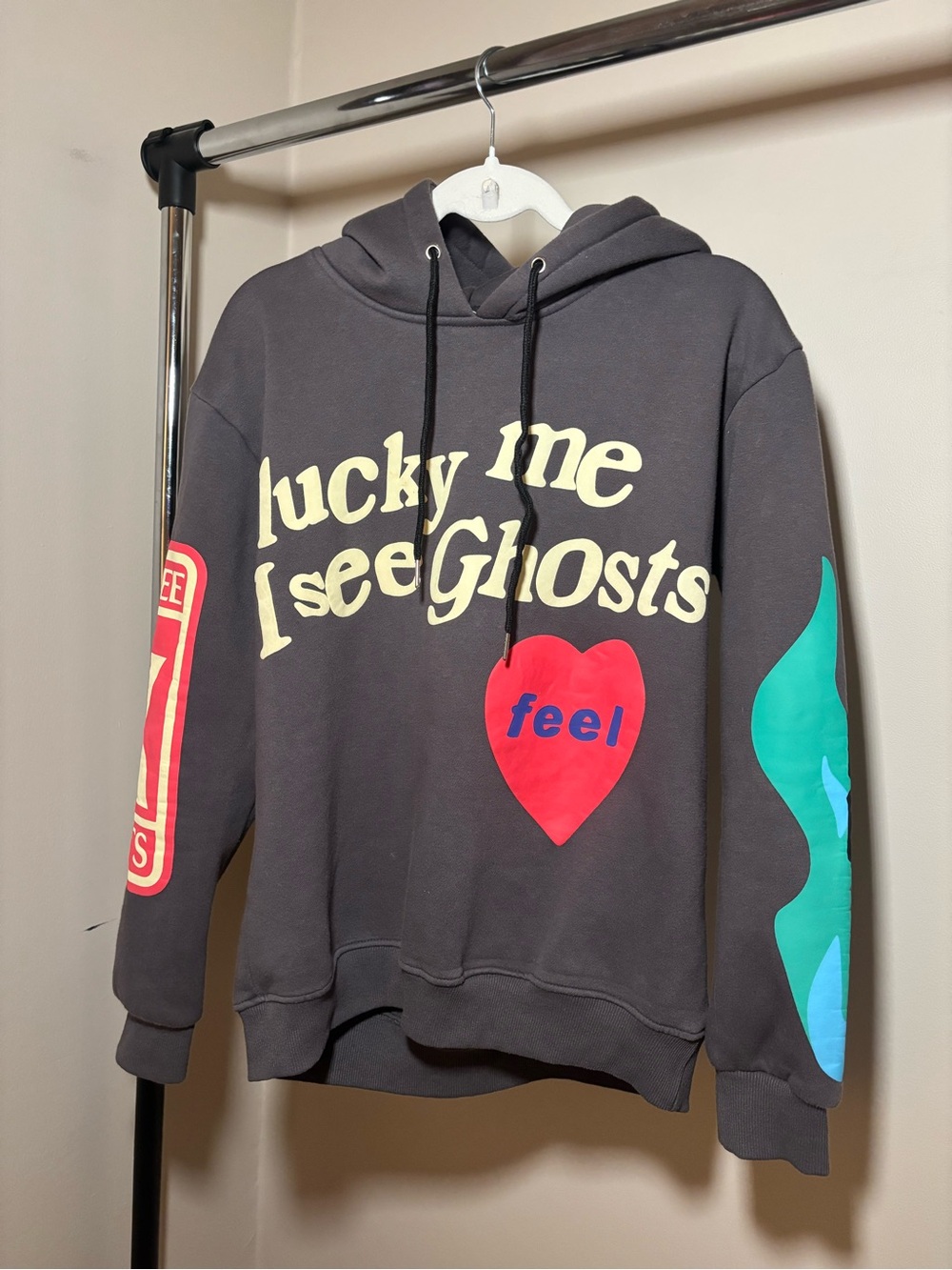 Graphic Hooded Sweatshirt - Charcoal "Lucky Me I See Ghosts"